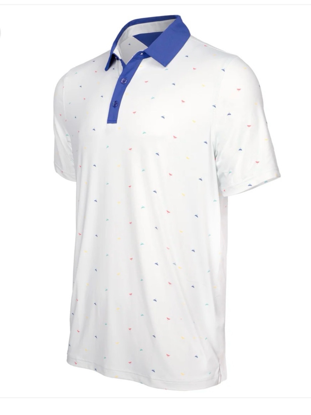 Graham Luxe Men's Blue White Multicolored Dragonfly Golf Polo Shirt Medium NWT